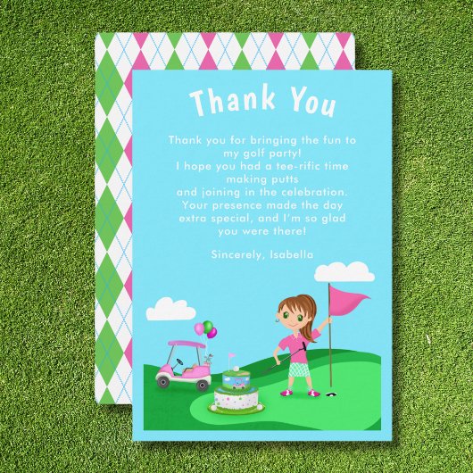 パルティーチビ(小さくかわいく書いた感じ)ガール誕生日ゴルフサンキューカード サンキューカード