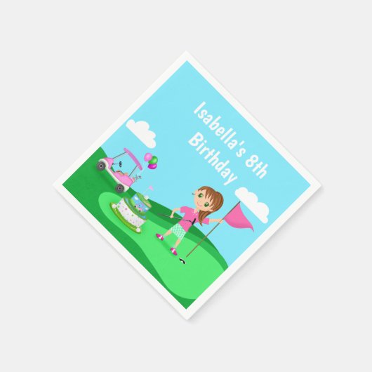 パルティーチビ（小さくかわいく書いた感じ）ガール誕生日ゴルフパーティー スタンダードカクテルナプキン (角)