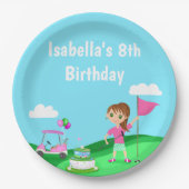 パルティーチビ(小さくかわいく書いた感じ)ガール誕生日ゴルフパーティー ペーパープレート (正面)