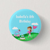 パルティーチビ(小さくかわいく書いた感じ)ガール誕生日ゴルフパーティー 缶バッジ (正面)