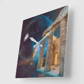 パルテノンアクロポリスギリシャと宇宙 スクエア壁時計 (傾斜)