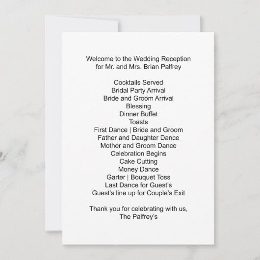 パルフリー夫妻 歓迎のご予定 招待状 (正面)