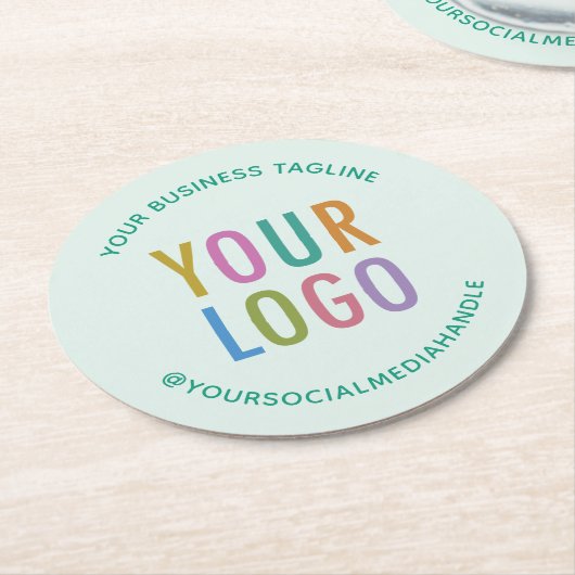 パルプボード紙コースター会社ロゴライトグリーン ラウンドペーパーコースター (アングル)