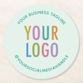 パルプボード紙コースター会社ロゴライトグリーン ラウンドペーパーコースター (正面)