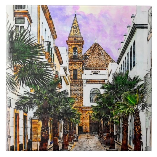 パルマ教会ヌエストラセノラ。スペインのカディス。 タイル (正面)