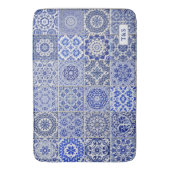 パル伝統的ツブルー&ホワイトのタイル張りルック バスマット (正面縦)