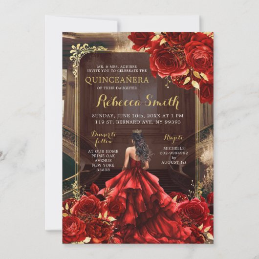 パレエレガントス王室のブライトレッドローズキンセアニラ 招待状 (正面)