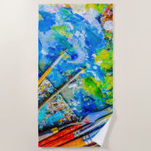 パレカラフル芸術的ットとブユニークラシ ビーチタオル (正面)