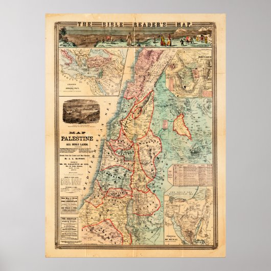 パレスチナと全バイブル国の地図 ポスター (正面)