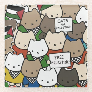 パレスチナのための猫たち - 正義のためのかわいい猫たち ガラスコースター