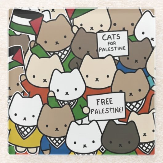 パレスチナのための猫たち - 正義のためのかわいい猫たち ガラスコースター (正面)