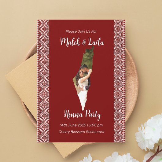パレスチナのカスタム写真マップ 赤いヘンナのサイン 招待状