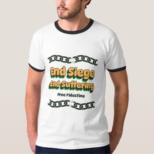 パレスチナのガザ解放に苦しむ包囲攻撃を終わらせる Tシャツ (正面)