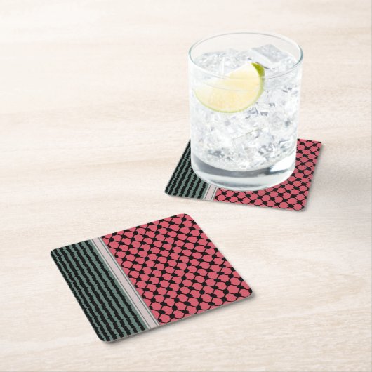 パレスチナのスイカハッタケフィエクフィヤフォーク スクエアペーパーコースター (インサイチュ)