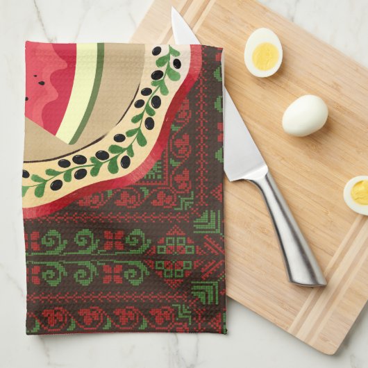 パレスチナのタドレズとオリーブプレートのスイカ キッチンタオル (四つ折り)