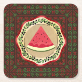 パレスチナのタドレズとオリーブプレートのスイカ スクエアペーパーコースター (正面)