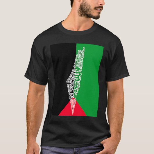 パレスチナの地図と国旗 Tシャツ (正面)