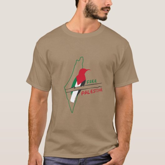 パレスチナの旗の地図の鳥 Tシャツ (正面)