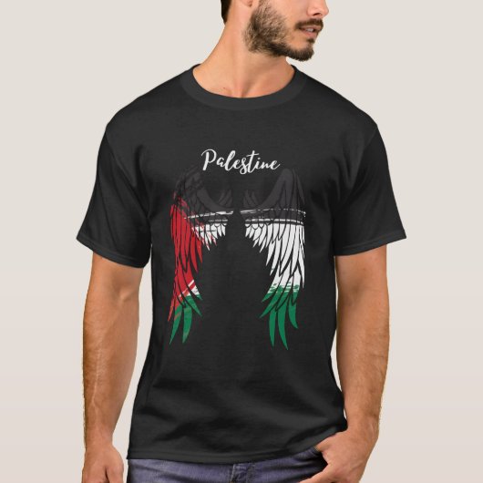 パレスチナの旗 背中のパパ パレスチナの天使 Tシャツ (正面)