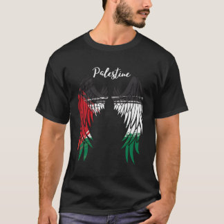 パレスチナの旗 背中のパパ パレスチナの天使 Tシャツ