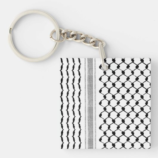 パレスチナアラビアクフィヤ模様アクリルキーチェーン キーホルダー (正面)