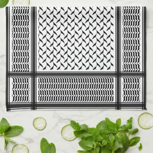 パレスチナ人クフィヤ黒白シェマグ キッチンタオル (折り畳み)