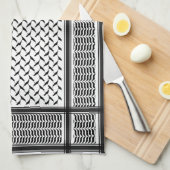 パレスチナ人クフィヤ黒白シェマグ キッチンタオル (四つ折り)