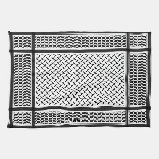 パレスチナ人クフィヤ黒白シェマグ キッチンタオル (横)