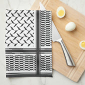 パレスチナ人クフィヤ黒白シェマグ キッチンタオル (四つ折り)