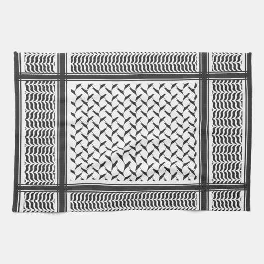 パレスチナ人クフィヤ黒白シェマグ キッチンタオル (横)