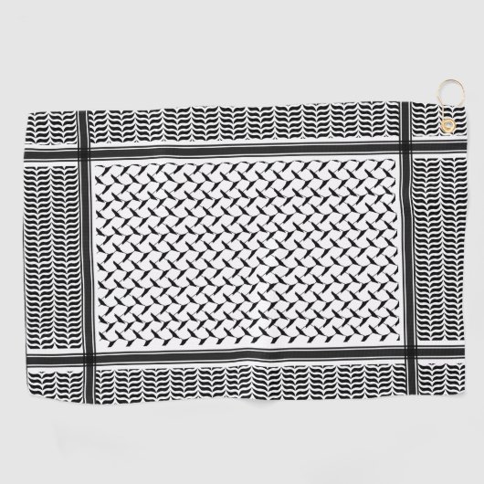 パレスチナ人クフィヤ黒白シェマグ ゴルフタオル (横)