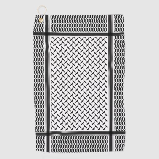 パレスチナ人クフィヤ黒白シェマグ ゴルフタオル (正面)