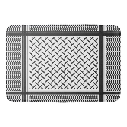 パレスチナ人クフィヤ黒白シェマグ バスマット (正面)