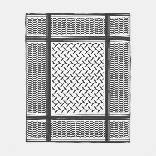 パレスチナ人クフィヤ黒白シェマグ フリースブランケット (正面)