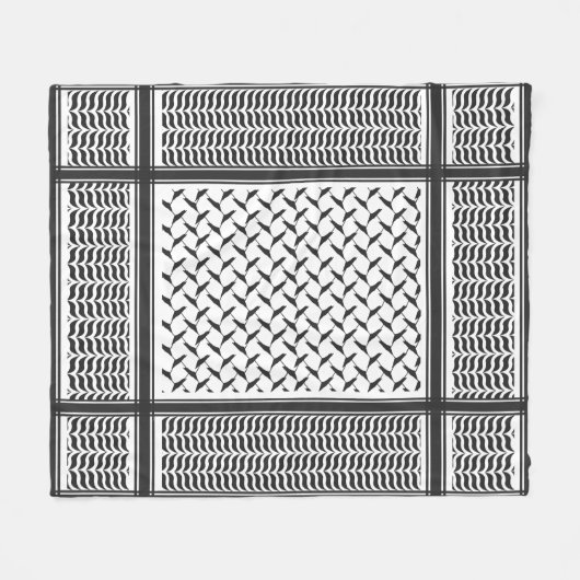 パレスチナ人クフィヤ黒白シェマグ フリースブランケット (正面(横))