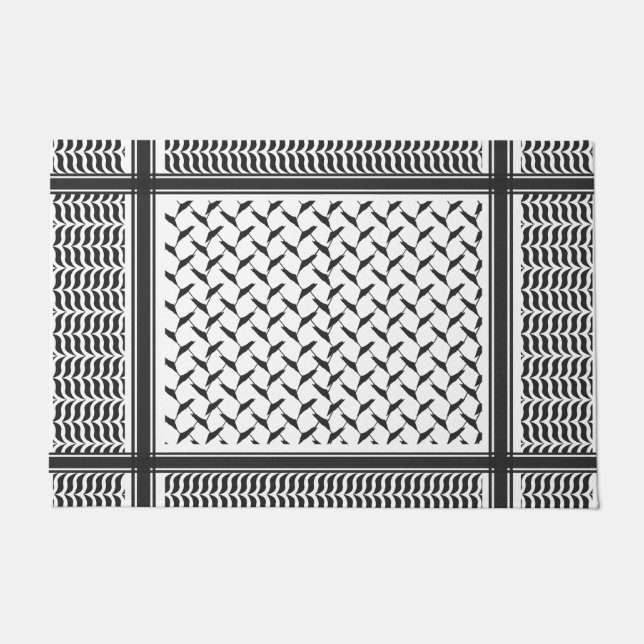パレスチナ人クフィヤ黒白 ドアマット (正面)