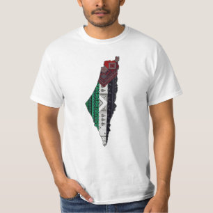 パレスチナ刺しゅうタスリーズパターン国旗の地図なし Tシャツ