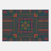 パレスチナ刺しゅうタスリーズレッド緑5パターン ラッピングペーパーシート (正面3)