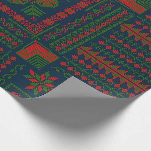 パレスチナ刺しゅうタスリーズレッド緑5パターン ラッピングペーパー (角)