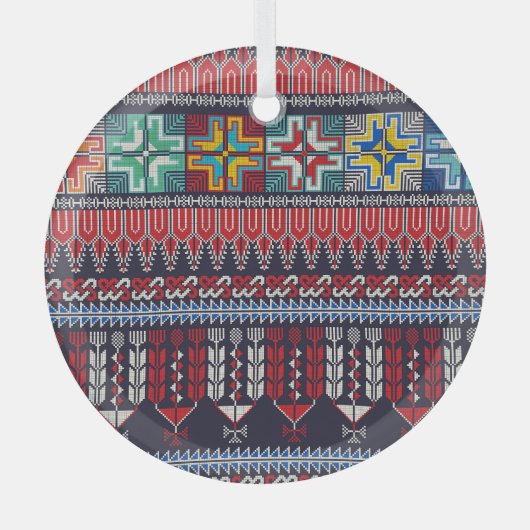 パレスチナ刺しゅうモチーフ。 ガラスオーナメント (正面)