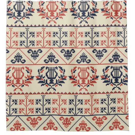 パレスチナ刺繍モチーフ、シームレスなパターンdes シャワーカーテン (正面)