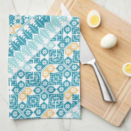 パレスチナ刺繍模様プリントデザイン キッチンタオル (四つ折り)