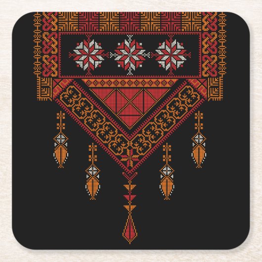 パレスチナ刺繍 |パレスティナアート スクエアペーパーコースター (正面)