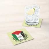 パレスチナ国旗とオリーブの枝 スクエアペーパーコースター (インサイチュ)