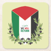 パレスチナ国旗とオリーブの枝 スクエアペーパーコースター (正面)