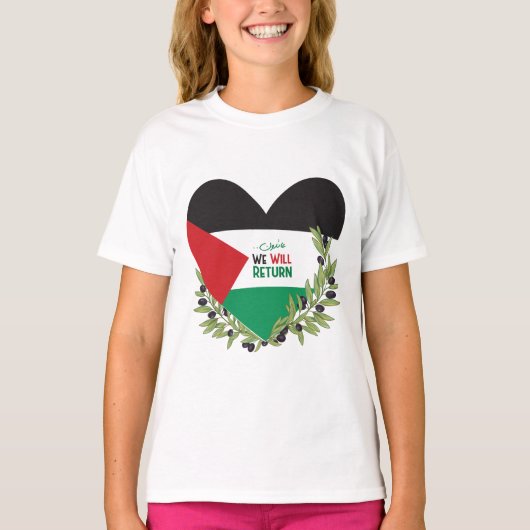 パレスチナ国旗とオリーブの枝 Tシャツ (正面)
