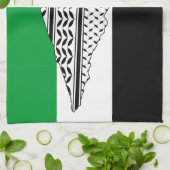 パレスチナ国旗とケフィヨンパターン付き地図 キッチンタオル (折り畳み)