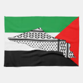 パレスチナ国旗とケフィヨンパターン付き地図 キッチンタオル (横)