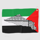 パレスチナ国旗とケフィヨンパターン付き地図 ゴルフタオル (横)