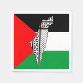 パレスチナ国旗とケフィヨンパターン付き地図 スタンダードカクテルナプキン (正面)